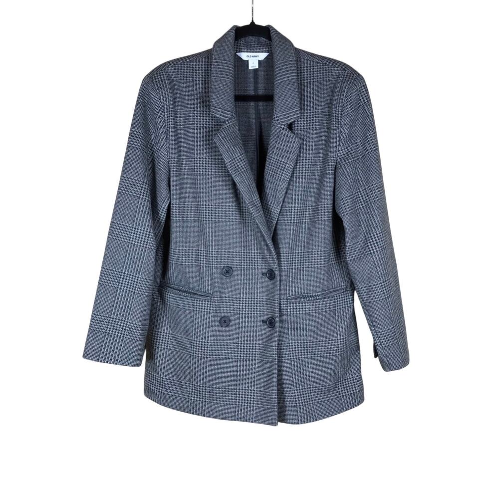 Old Navy Coat Women’s Medium Gray Checkered Double Breasted Preppy Office